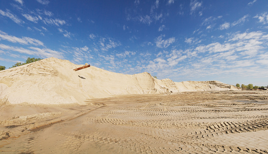 Panoramic view of the sand quarry on a clear spring day.