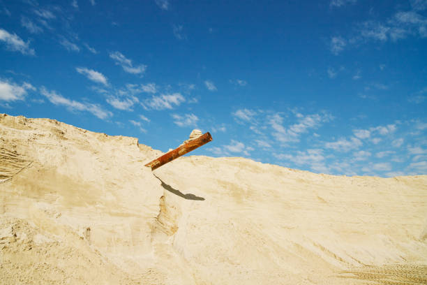 Panoramic view of the sand quarry on a clear spring day.