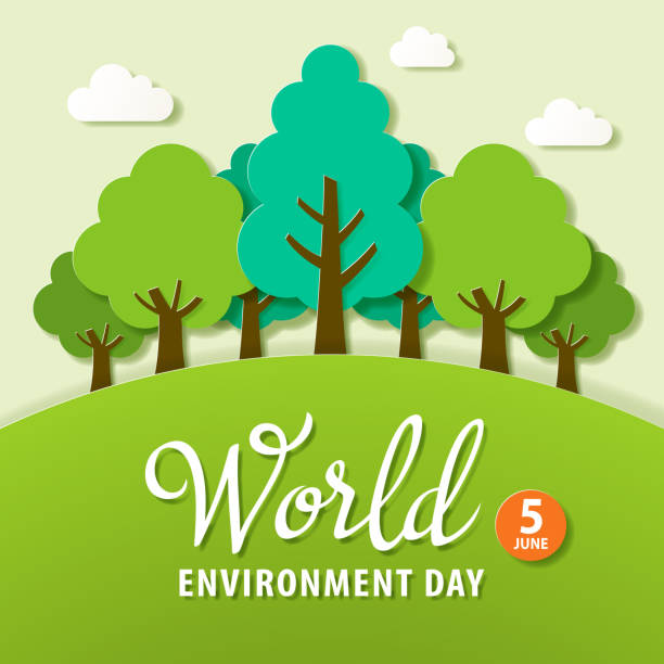 World Environment Day Reforestation Paper craft for the World Environment Day, the protection of natural environment with the movement of reforestation world environment day stock illustrations