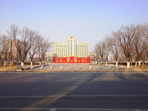 Empty Central square during Coronavirus pandemic in Yingkou city, Liaoning, China.