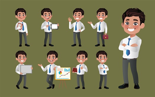 Set of business people with different poses