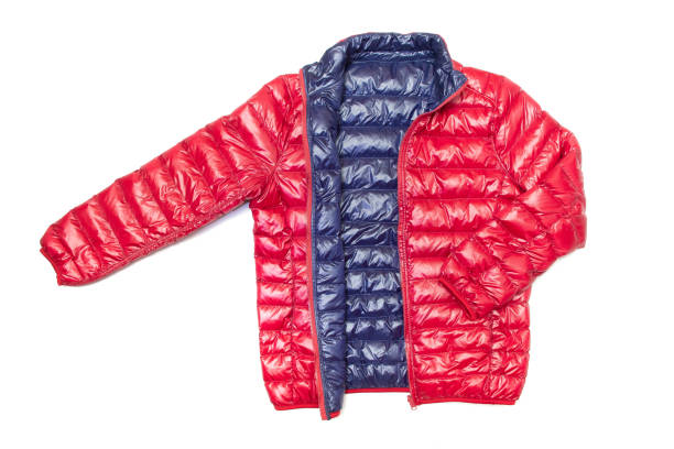istock Blue and red full zipper windbreaker down jacket, 1224282355
