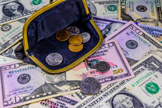 istock Old wallet with american cent coins over the dollar banknotes 1224283307