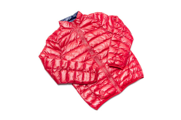 istock Blue and red full zipper windbreaker down jacket, 1224283753