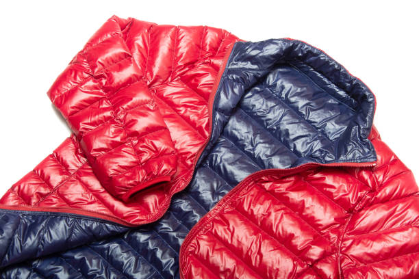 istock Blue and red full zipper windbreaker down jacket, 1224284327