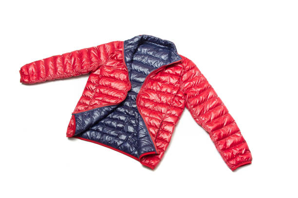 istock Blue and red full zipper windbreaker down jacket, 1224284336