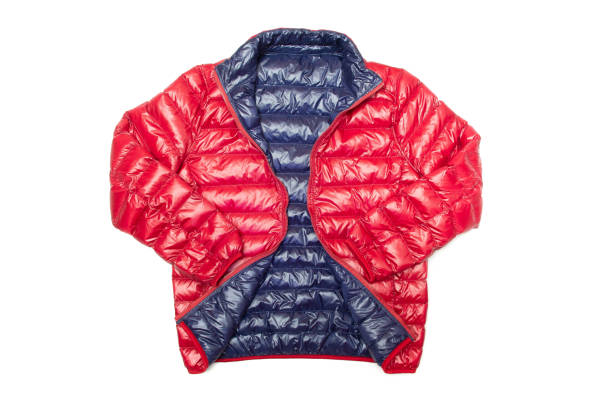 istock Blue and red full zipper windbreaker down jacket, 1224284355