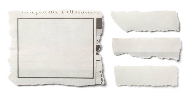istock Front View of Assorted Torn Pieces of Newspaper on White Background 1224287646