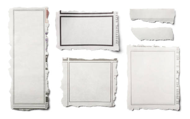 istock Front View of Assorted Torn Pieces of Newspaper on White Background 1224287659