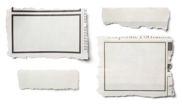 istock Front View of Assorted Torn Pieces of Newspaper on White Background 1224287661