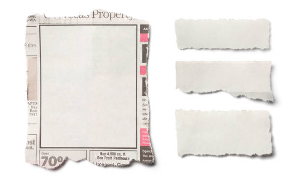 istock Front View of Assorted Torn Pieces of Newspaper on White Background 1224287678