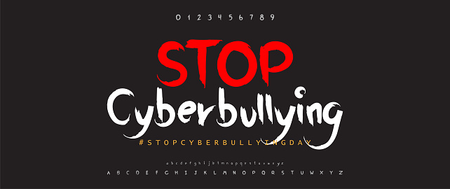 Problems of stopping cyberbullying on social media. Typography hand-drawn fonts regular uppercase and lowercase. Letters font and number. Vector illustration.