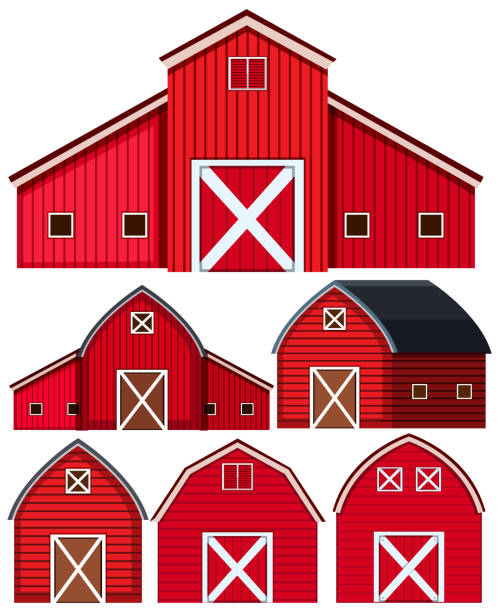 Set of red barns on white background Set of red barns on white background illustration red barn house stock illustrations