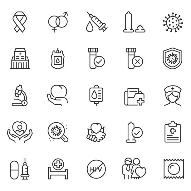 Hiv and aids line icon set vector art illustration