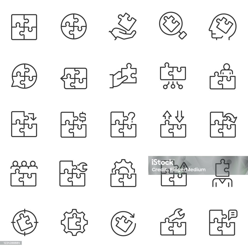 Puzzle-Symbol-Set - Lizenzfrei Geduldsspiel Vektorgrafik