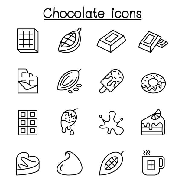 illustrazioni stock, clip art, cartoni animati e icone di tendenza di cacao, cioccolato, icona cacao incastonata in stile linea sottile - fat layer