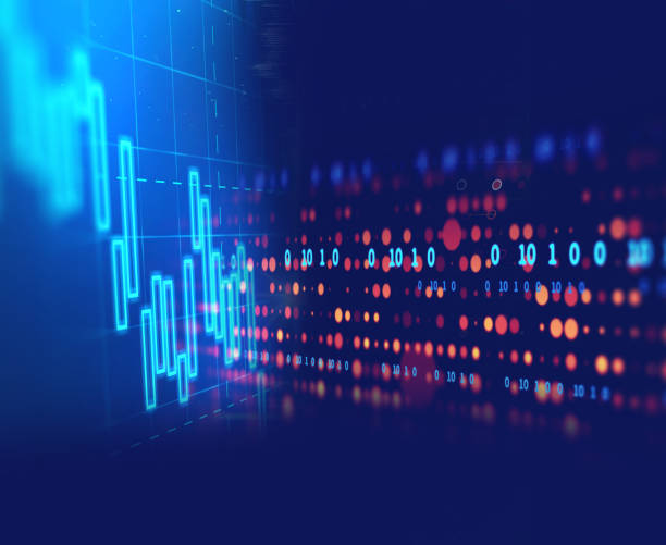 gráfico de inversión en el mercado bursátil con datos de indicador y volumen. - stock market stock ticker board stock market data finance fotografías e imágenes de stock