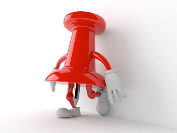istock Thumbtack character leaning on wall on white background 1224292949