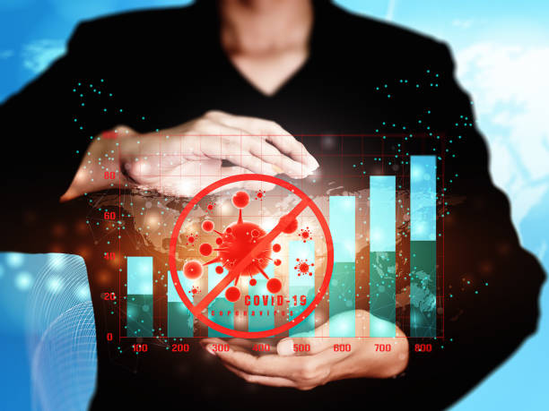 istock Businesswoman on blue planet earth map background using connect graphs and charts tech devices network with coronavirus COVID-19. News information. Stop Novel Coronavirus outbreak covid-19. 1224294493