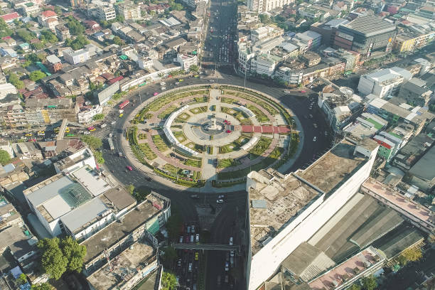 istock Aerial view circular intersceation transport road 1224296586