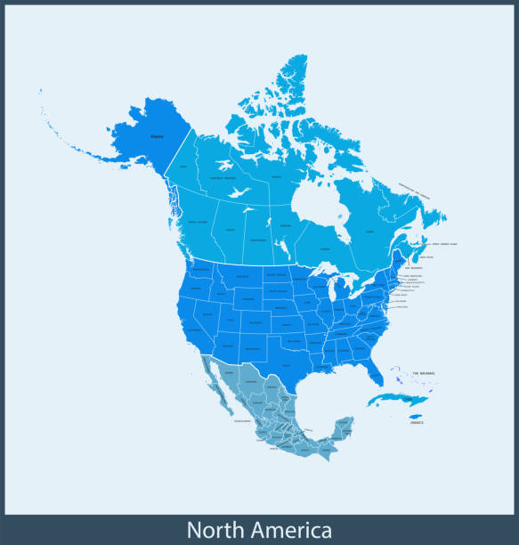 nordamerika karte - map usa north america canada stock-grafiken, -clipart, -cartoons und -symbole