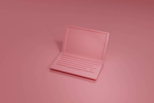 istock Pink laptop 3d render, on pastel tones 1224301385