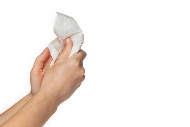 istock Wet antibacterial wipes for cleaning hands, isolated on white background 1224302998