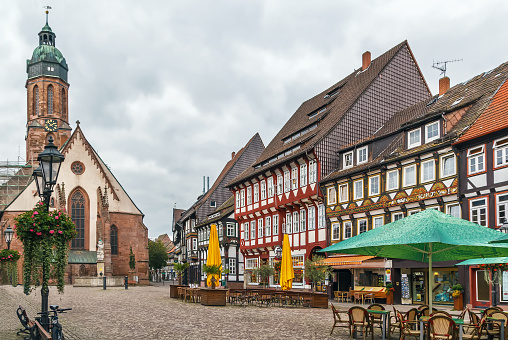 Market square with church St. Jakobi in Einbeck, Germany