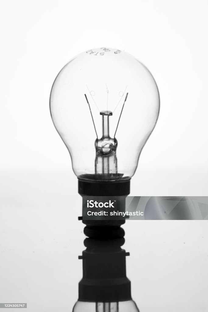Reflection Bulb Light Bulb On White With Reflection Stock Photo - Download Image Now ...