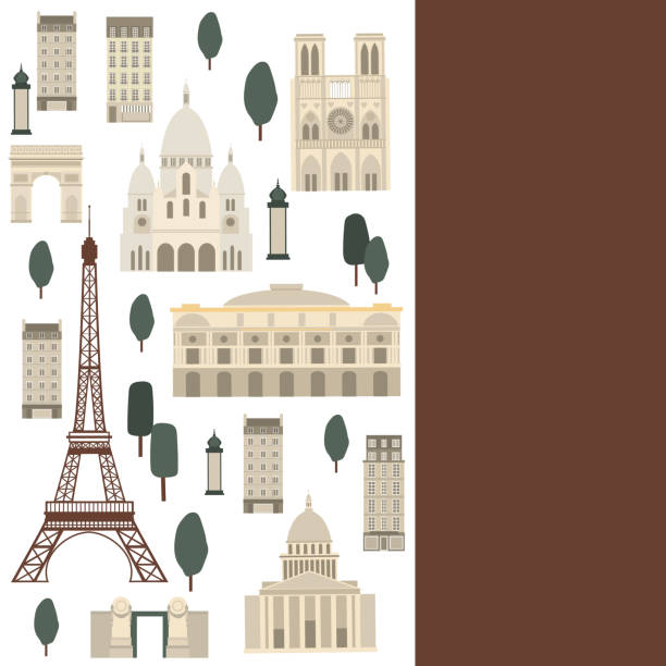 illustrazioni stock, clip art, cartoni animati e icone di tendenza di sfondo vettoriale con punti di riferimento di parigi - paris