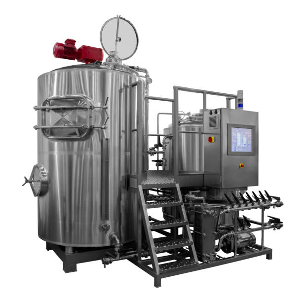 istock Equipment for dairy, alcohol or pharmaceutical industry, factory for food processing manufacture Isolated on white background 1224306944