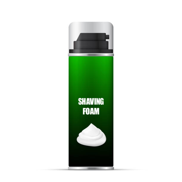 Realistic shaving foam package design Vector illustration of shaving foam bottle on a plain backgrounds shaving cream stock illustrations