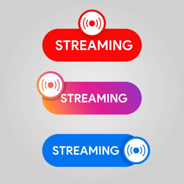 ilustrações, clipart, desenhos animados e ícones de conjunto de ícone de streaming. estilo de mídia social ao vivo, transmissão, sinal de transmissão online. youtube, instagram, crachá de estilo de cor do facebook.  velocidade de onda de rádio de música. ilustração vetorial. - computer icon symbol icon set media player