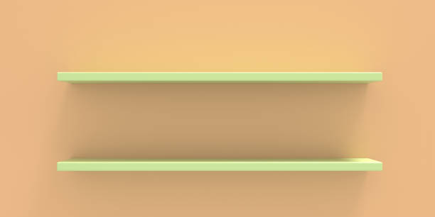 istock Empty sheves on peach color wall background. Pastel colors, copy space. 3d illustration 1224308969