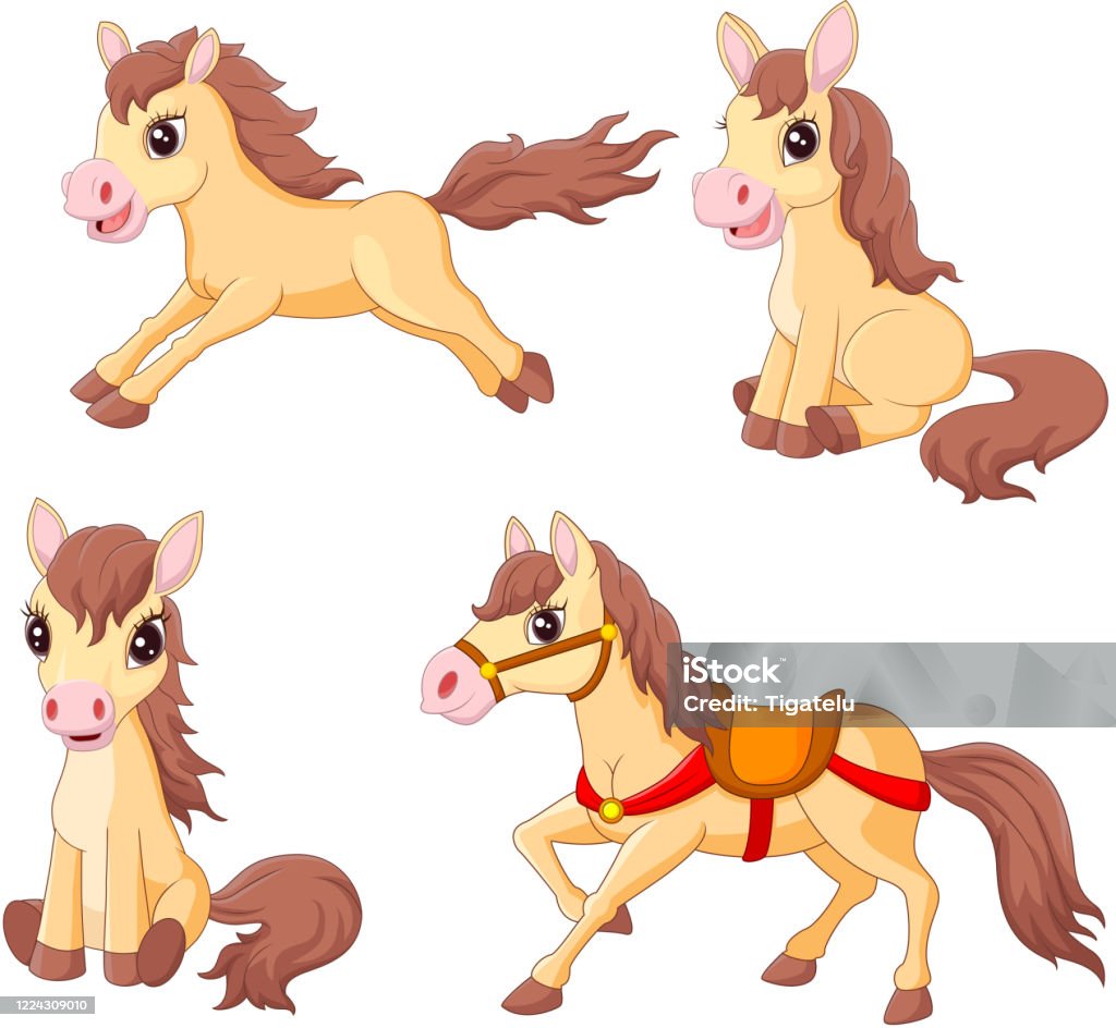 Cartoon Funny Horses Collection Set Stock Illustration - Download Image Now  - Horse, Cute, Mare - iStock