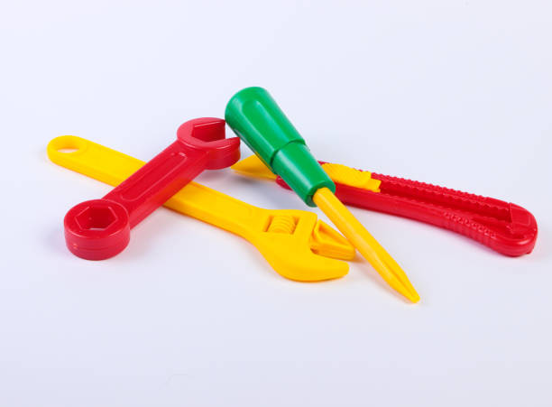 istock Set of children's toy work tools on a white background 1224309767