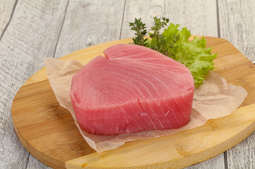 Raw tuna steak ready for cooking