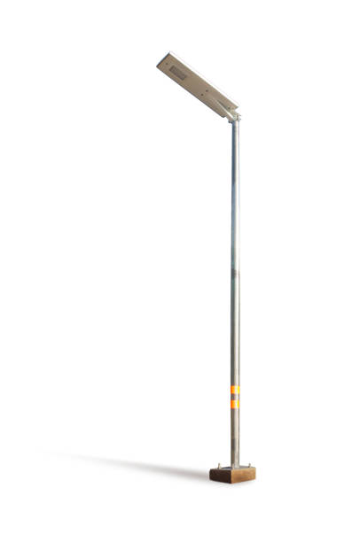 istock Electric poles illuminated with solar cells isolated on white background 1224314903