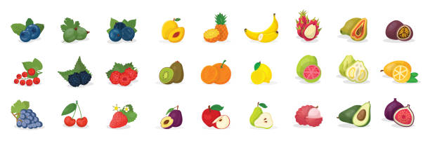 istock Colorful sweet fruits and forest berries flat set 1224316146