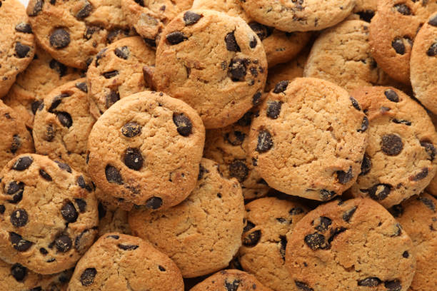 istock Chocolate chip cookies on whole background. Texture background 1224316907
