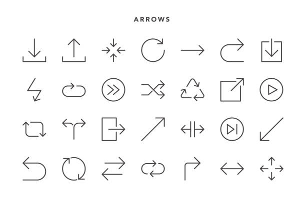 ilustrações de stock, clip art, desenhos animados e ícones de arrows icons - turning right