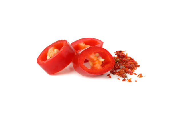 istock Chilli pepper slices isolated on white background 1224318332