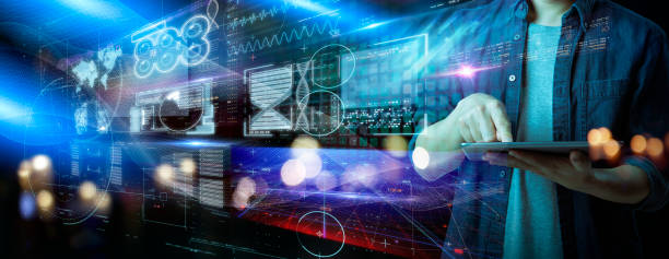 istock Future lifestyle man with smart home automation IOT internet of thing big data, cloud data future AI technology smart device work from home, business analysis strategy futuristic background. 1224320673