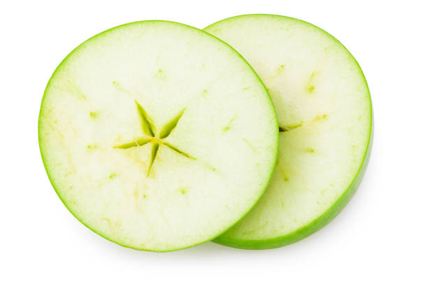 piece of green apple isolated on white background. top view