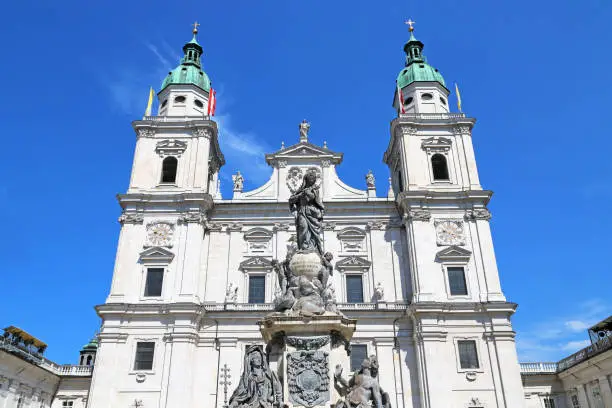 front view of Salzburg cathedral on sunny day
