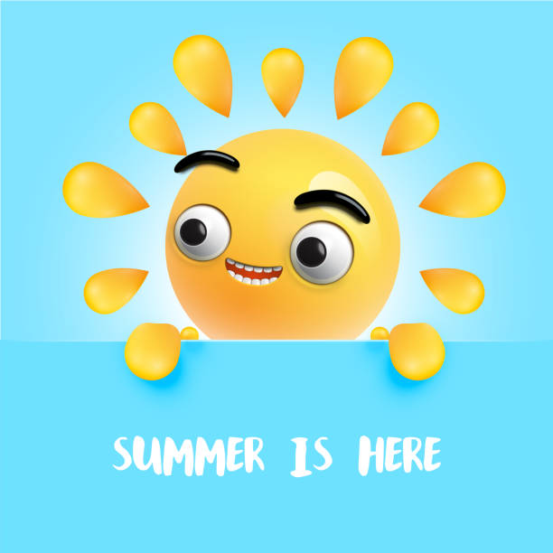 illustrazioni stock, clip art, cartoni animati e icone di tendenza di emoticon solare felice altamente dettagliata, illustrazione vettoriale - 16326
