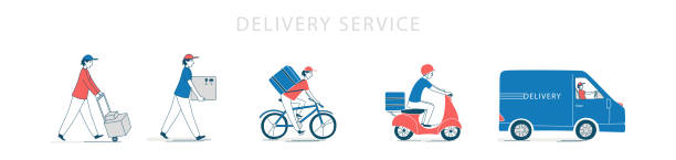 istock Courier delivering service. Order from online store, deliveryman box, bike,scooter. 1224327114