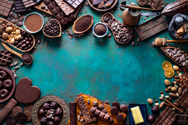 istock Assorted chocolate with bars cocoa beans cocoa pod and pot 1224327518