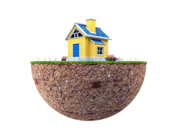 istock Floating land with small house and lawn isolated on white background, 3d rendering 1224328084