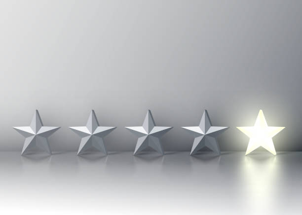 istock Five-star rating with glowing star and a red speech bubble above, vector illustartion 1224328926